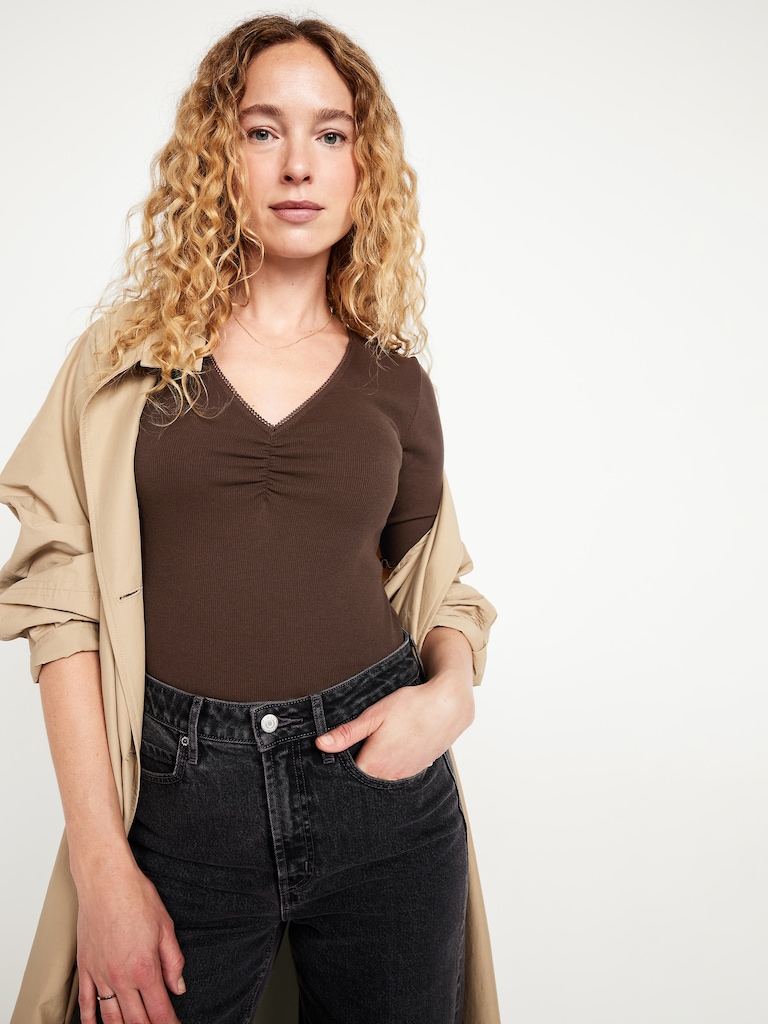 Ruffle-Trim Ribbed Top