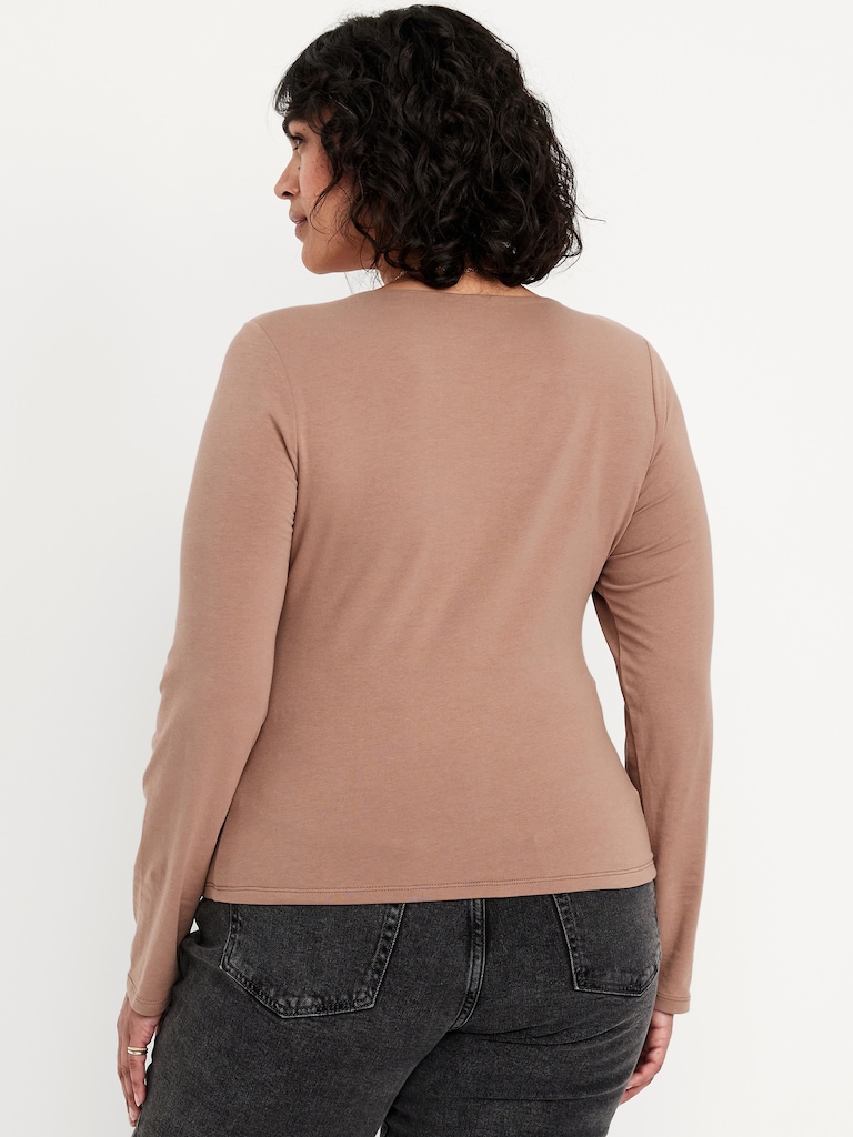 Fitted Double-Layer Scoop-Neck Top