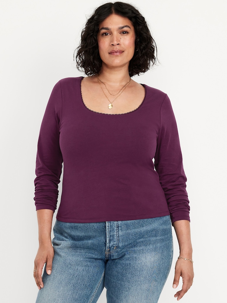 Fitted Double-Layer Scoop-Neck Top