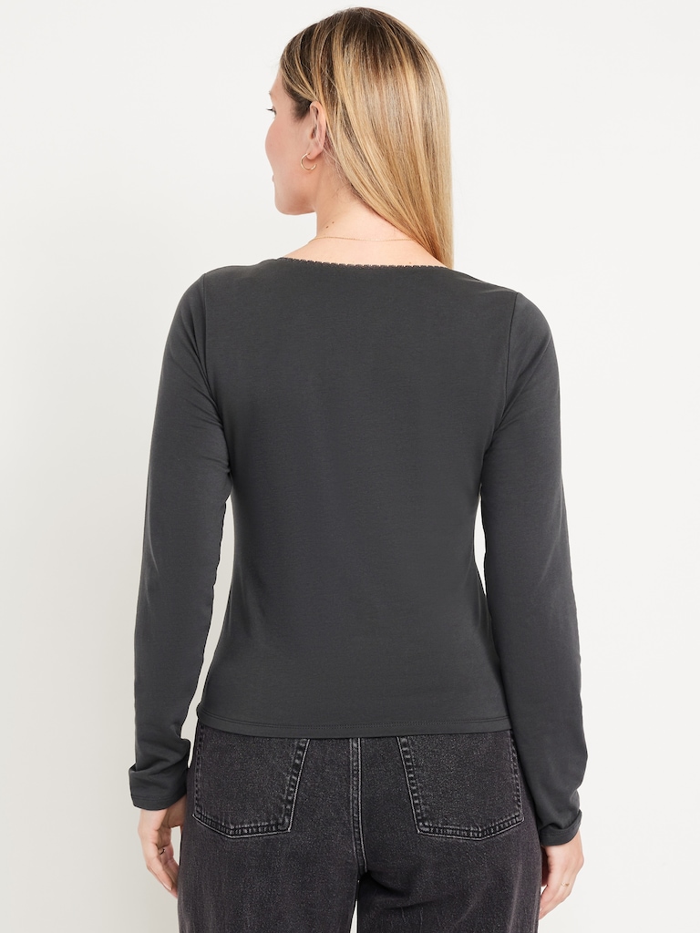 Fitted Double-Layer Scoop-Neck Top