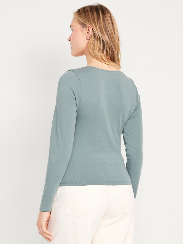Fitted Double-Layer Scoop-Neck Top