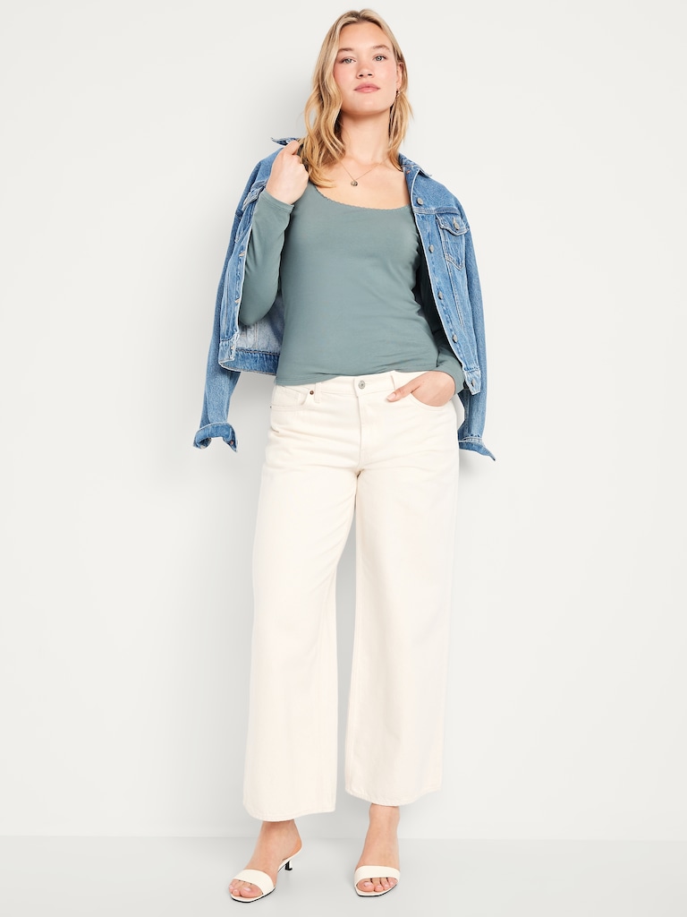 Fitted Double-Layer Scoop-Neck Top