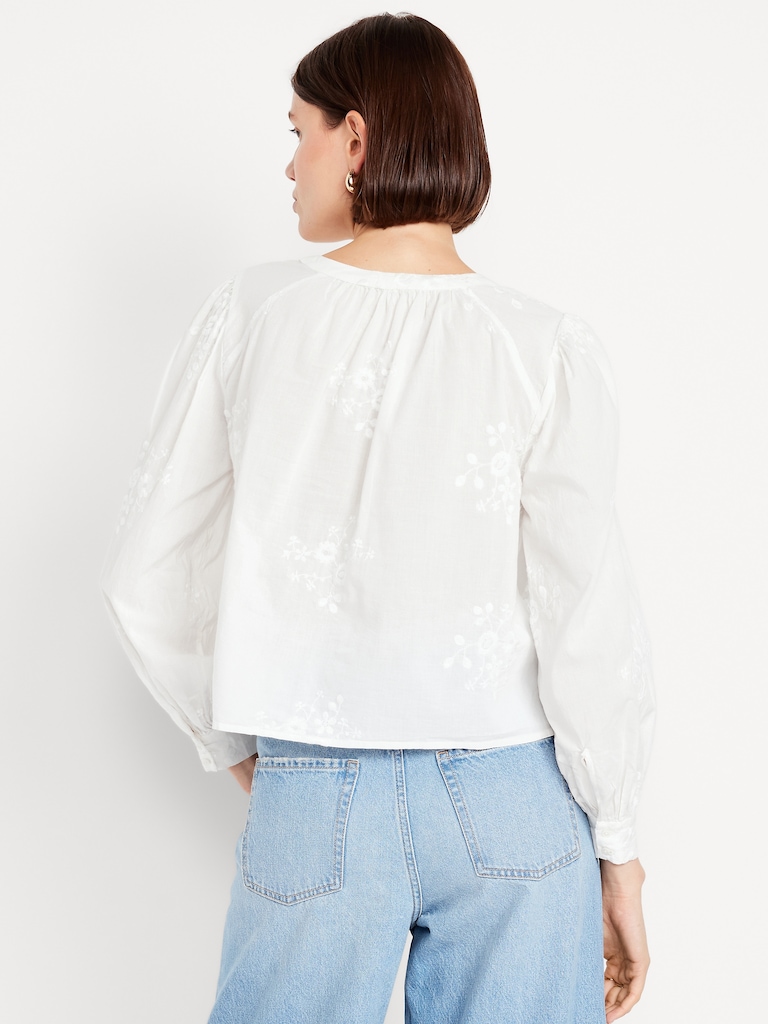 Button-Down Embroidered Top