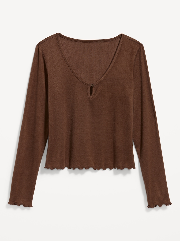 Cozy Lettuce-Edge Pajama Top