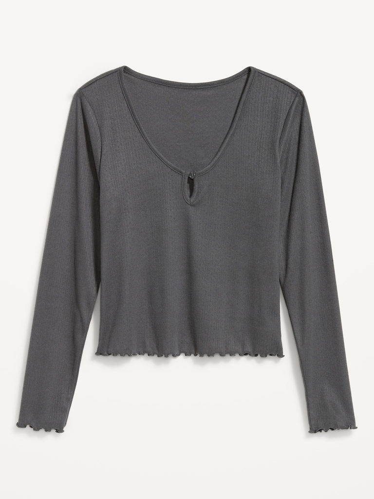 Cozy Lettuce-Edge Pajama Top