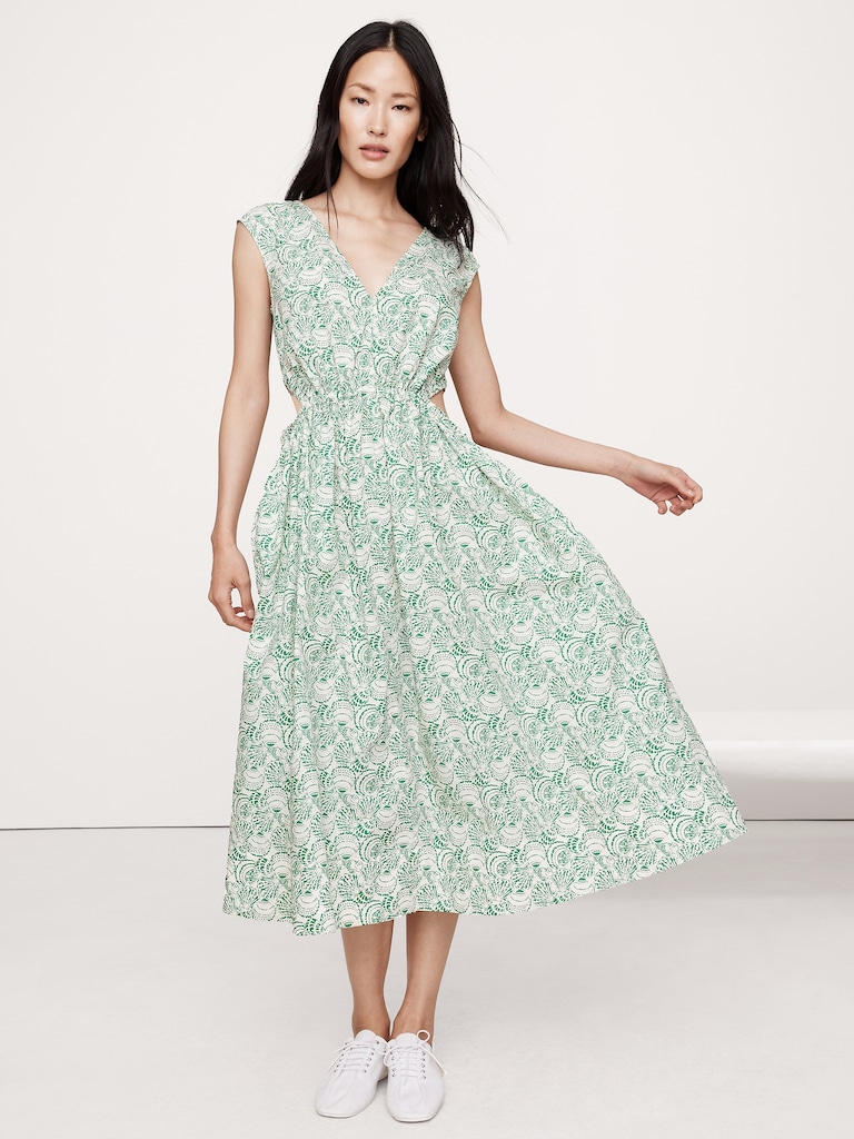 Cotton Poplin Side Cut-Out Midi Dress