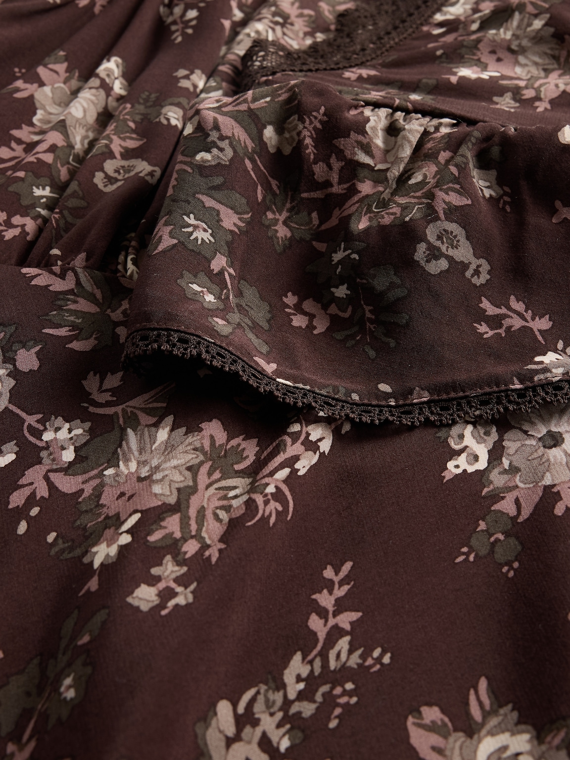 Lace-Trim V-Neck Crepe Maxi Dress