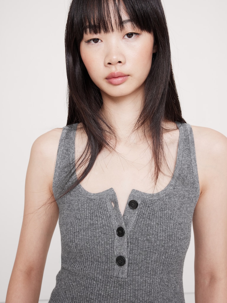 Merino-Cotton Blend Henley Tank