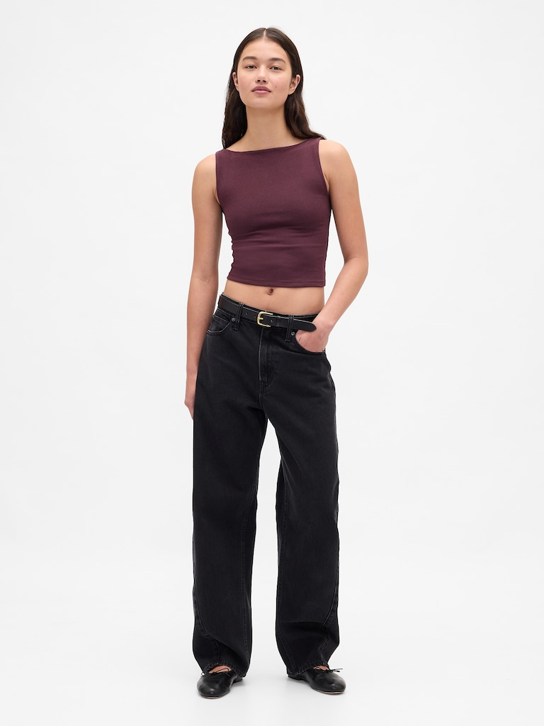 CloseKnit Jersey Boatneck Crop Tank Top