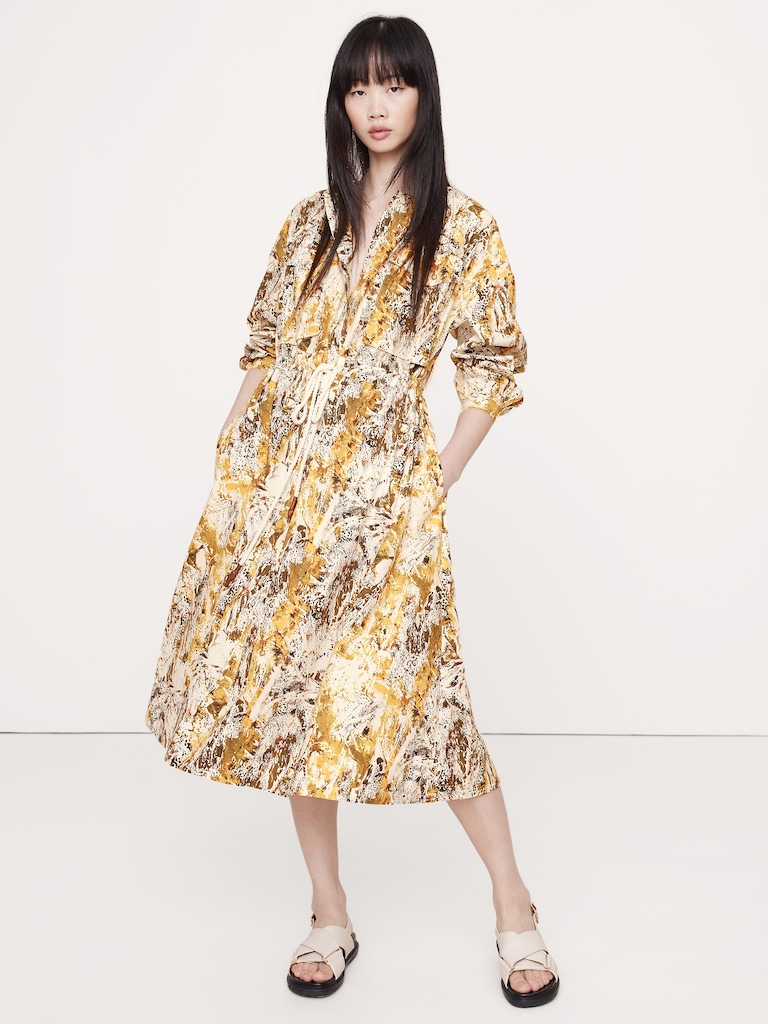 Cotton Poplin Pocket Midi Shirtdress