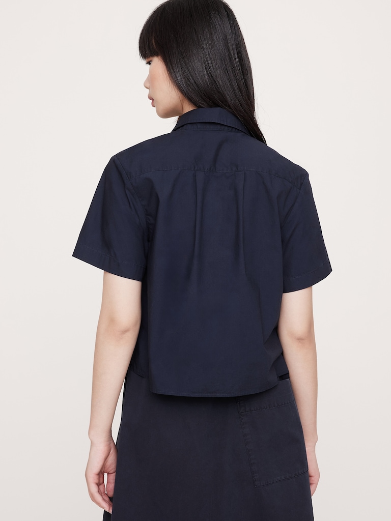 Boxy Cotton Poplin Short-Sleeve Shirt
