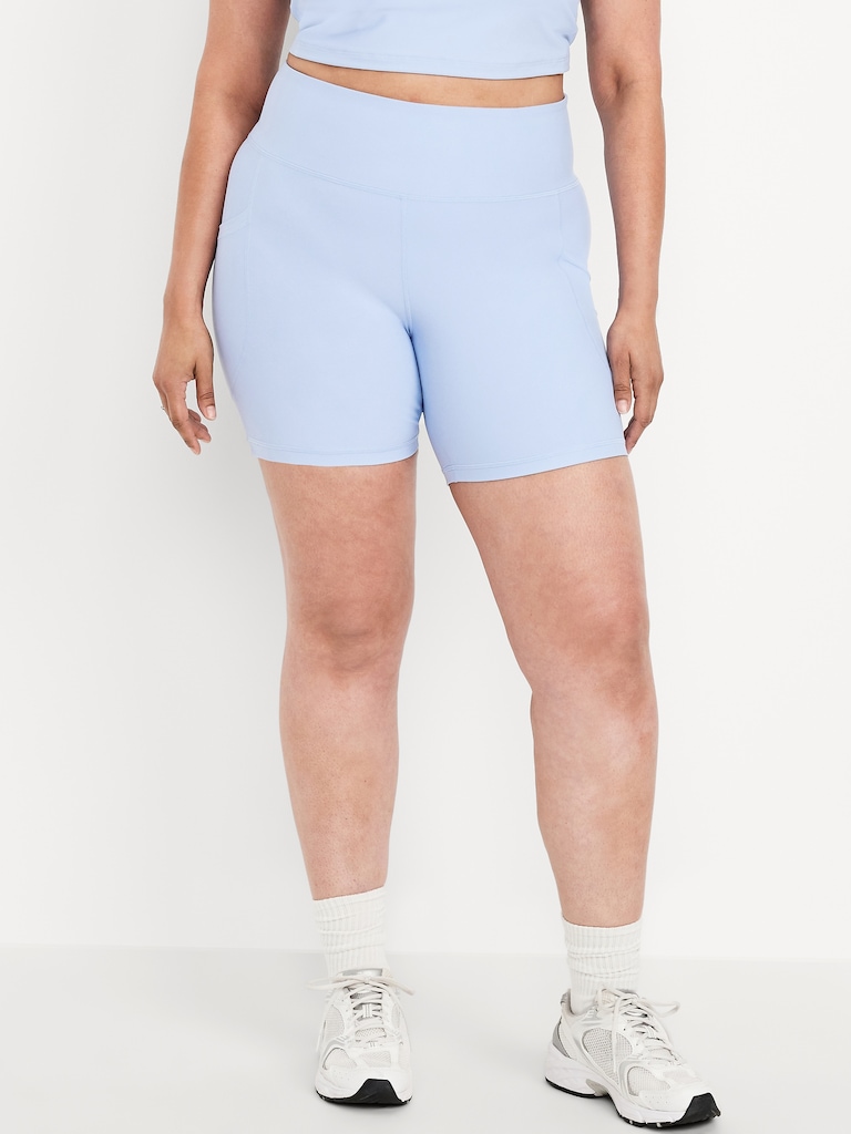 High-Waisted PowerSoft Pocket Biker Shorts -- 6-inch inseam