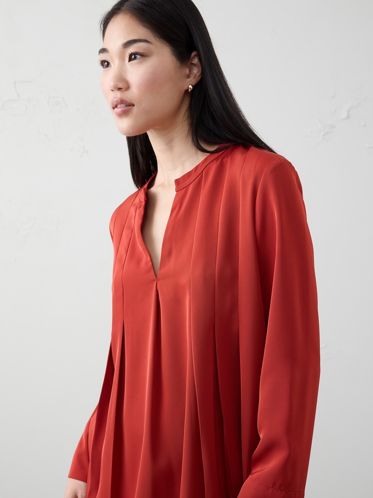 Split-Neck Swing Mini Dress