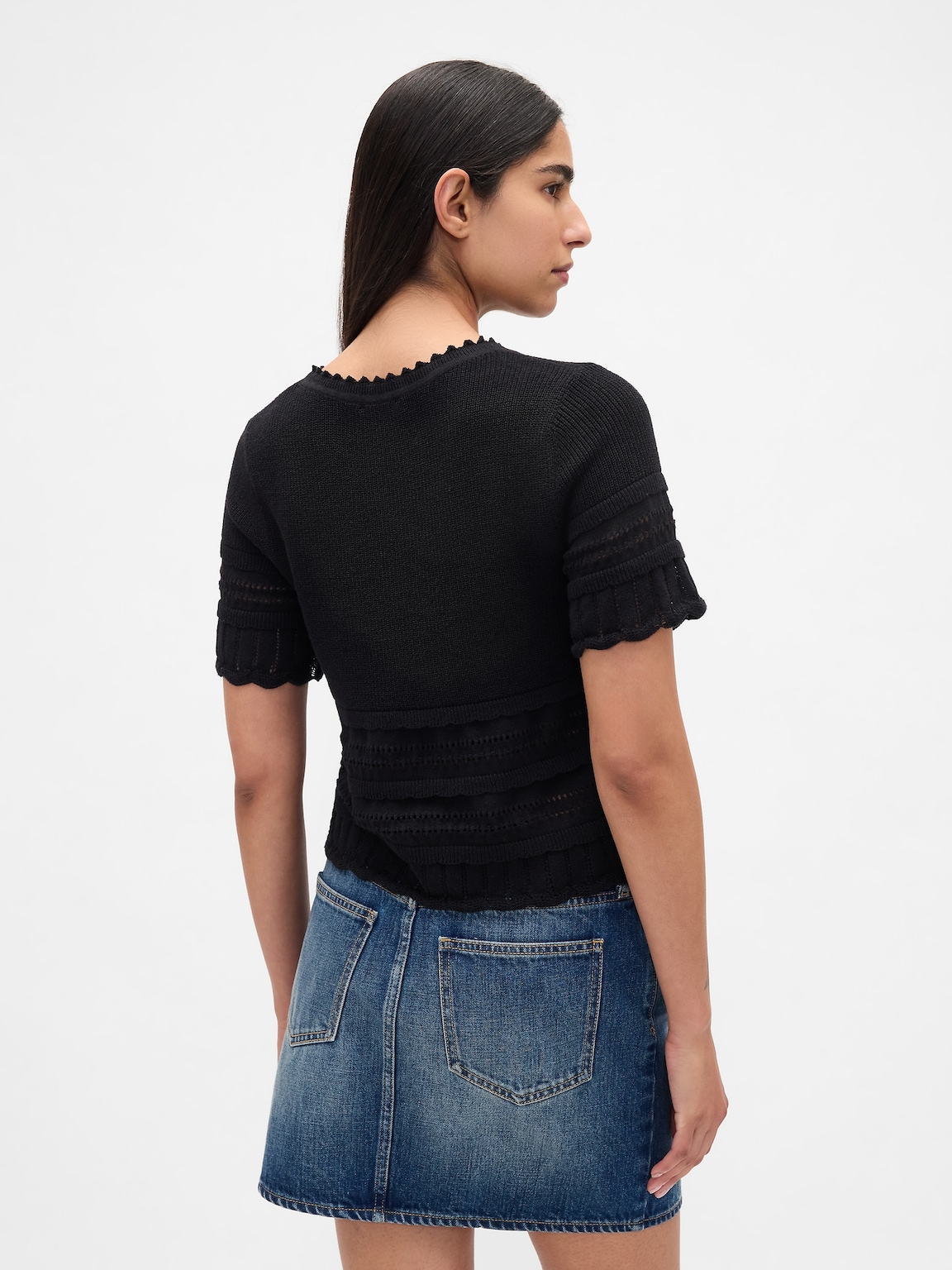 Linen-Blend Pointelle Sweater Crop Top