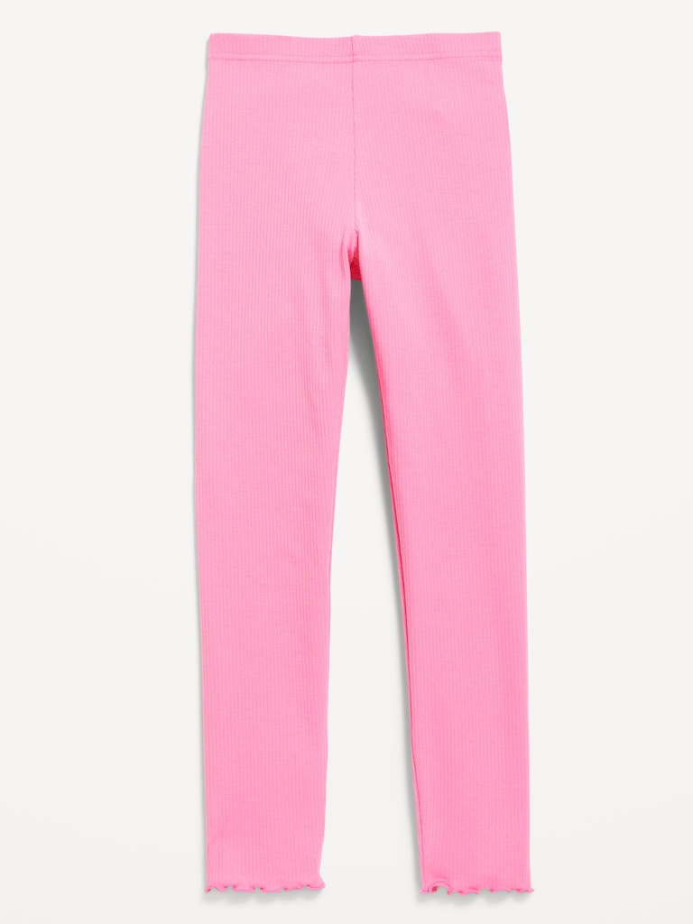 High-Waisted Lettuce Edge Rib-Knit Leggings for Girls