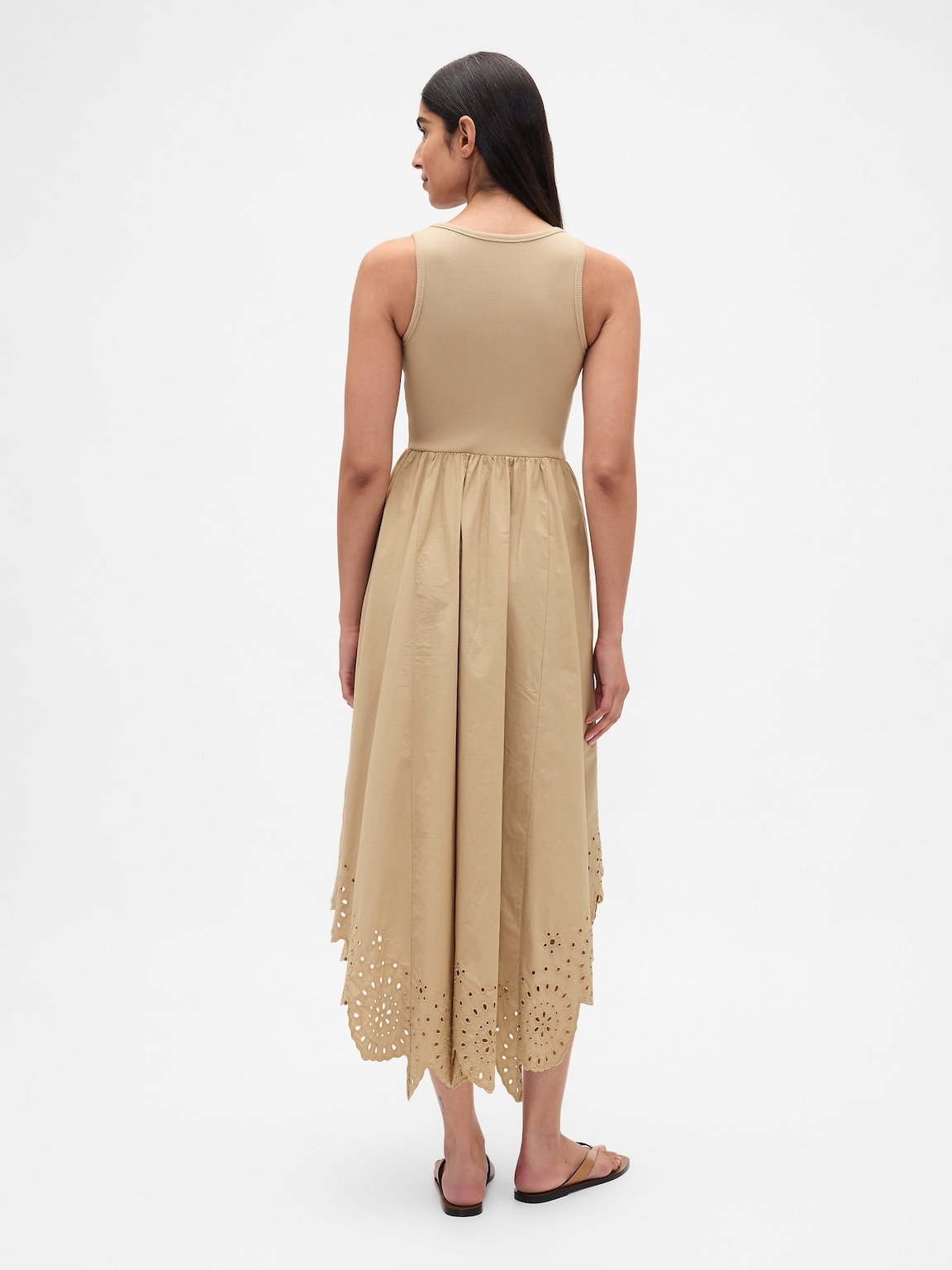 Mixed Media Handkerchief Hem Midi Dress