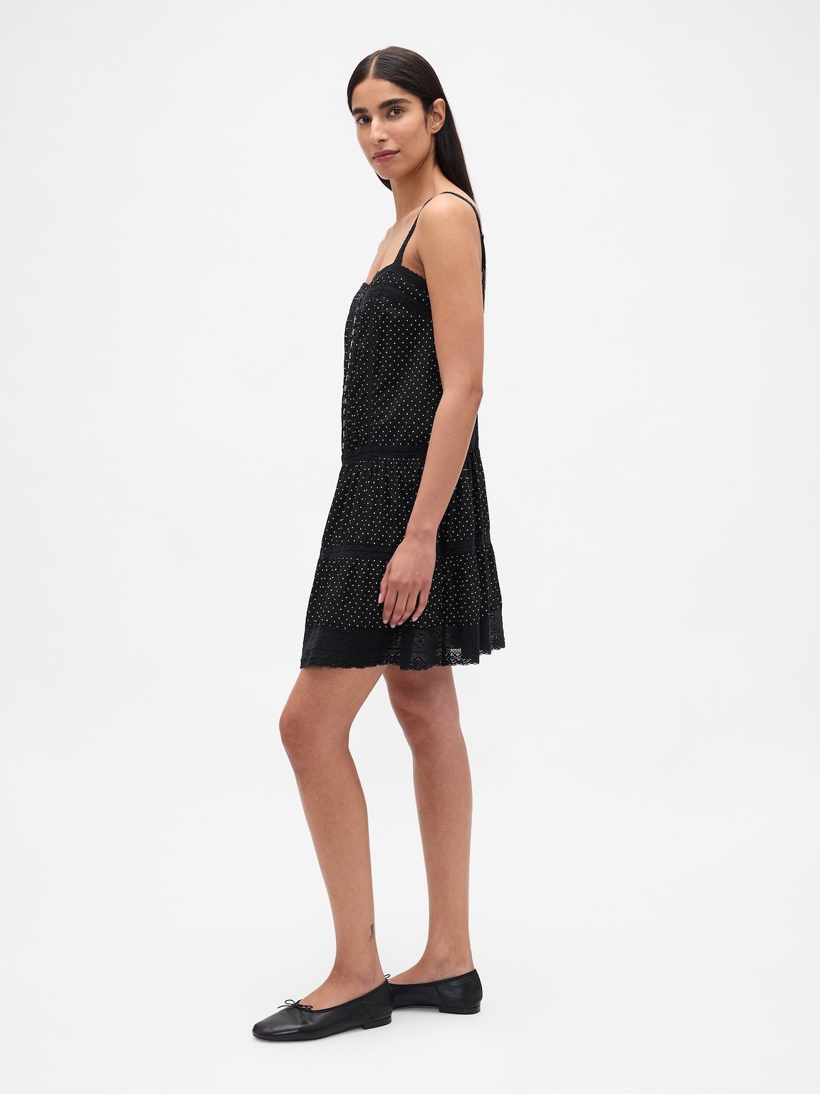 Lace-Trim Drop-Waist Mini Dress