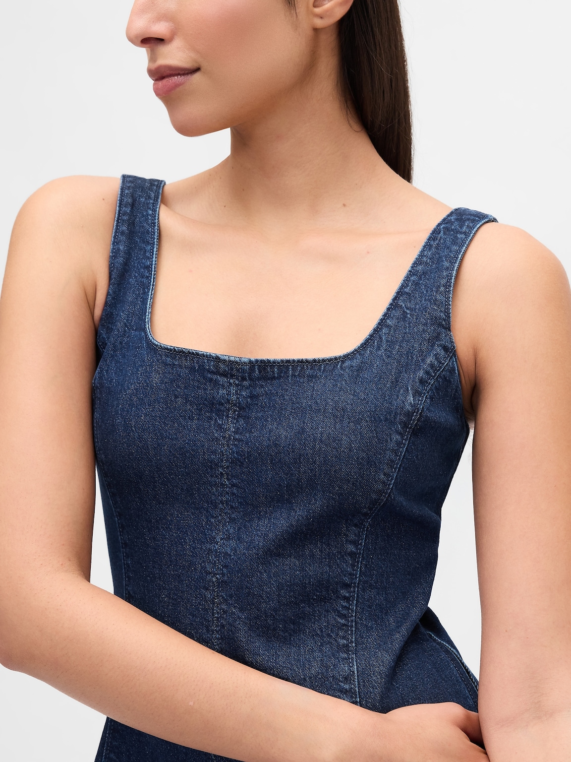 Denim Square-Neck Maxi Dress