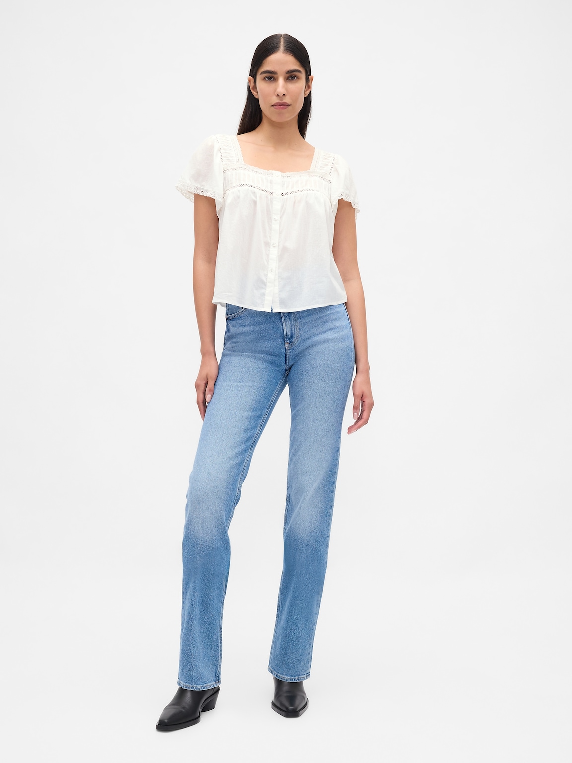 Lace-Trim Square-Neck Top