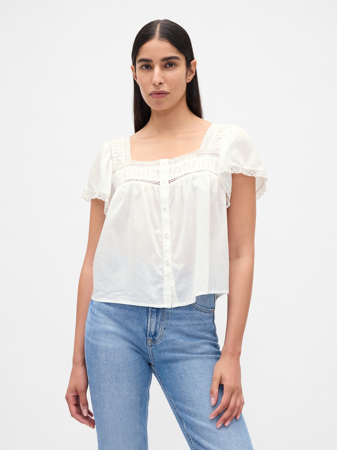 Lace-Trim Square-Neck Top