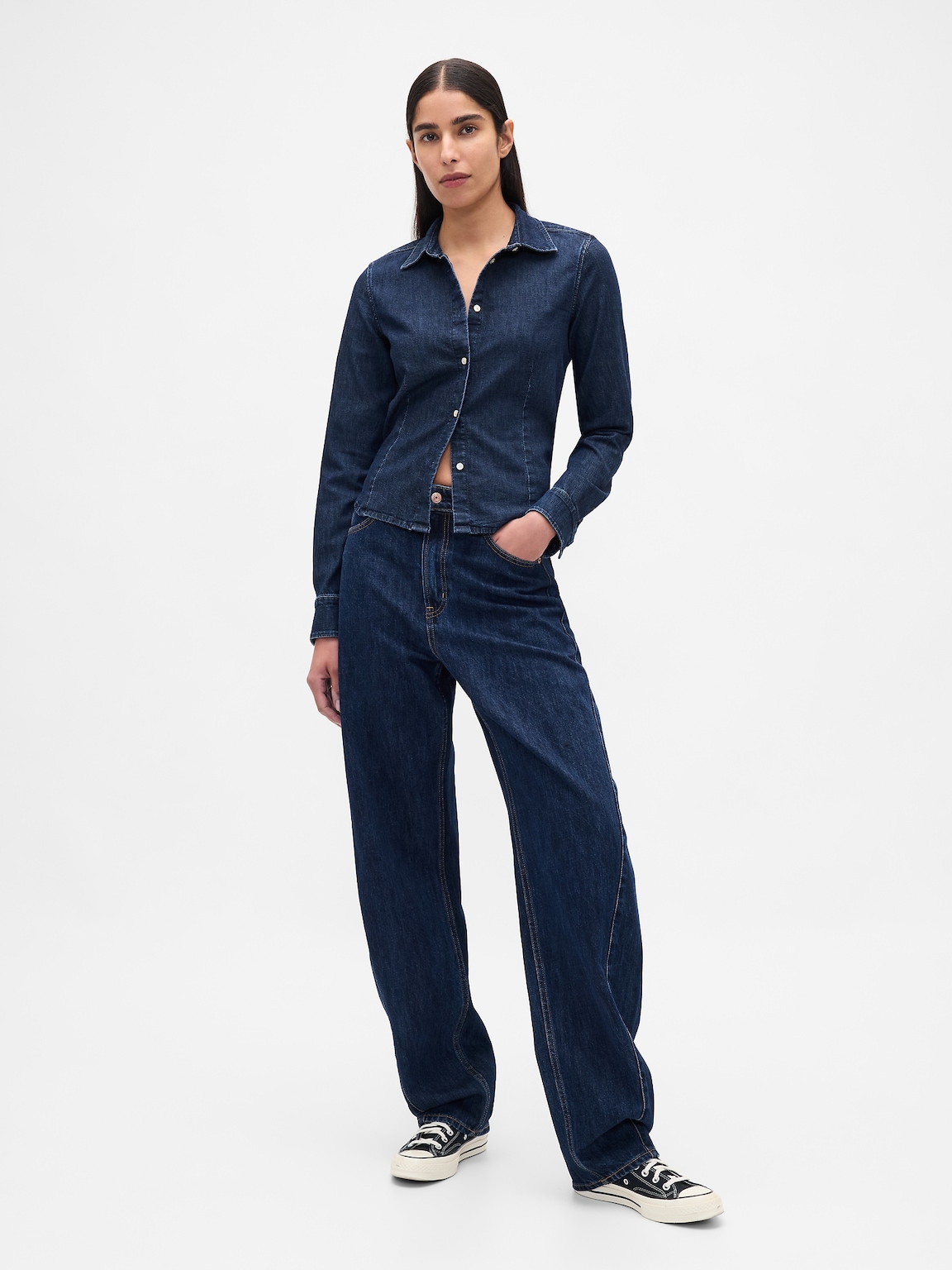 Denim Fitted Crop Shirt