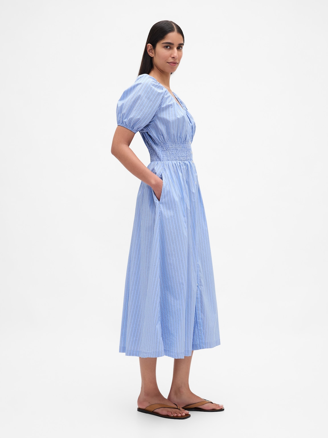 Puff-Sleeve Midi Dress