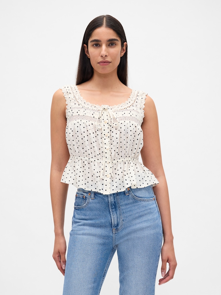 Lace-Trim Peplum Top