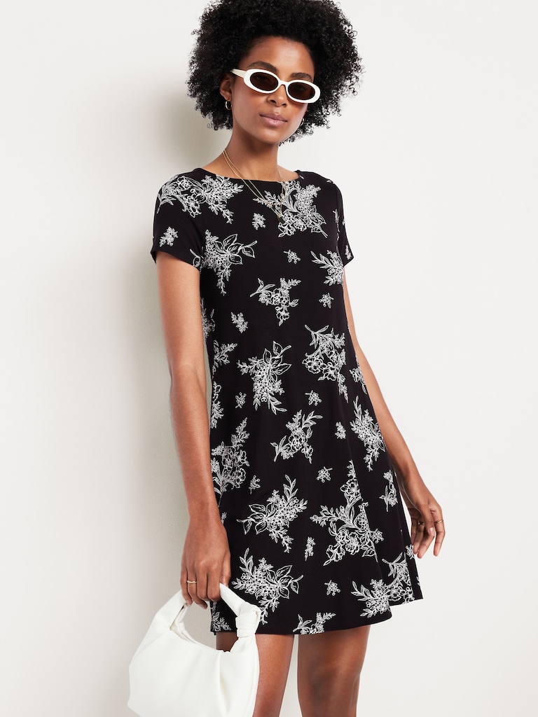 Short-Sleeve Mini Swing Dress