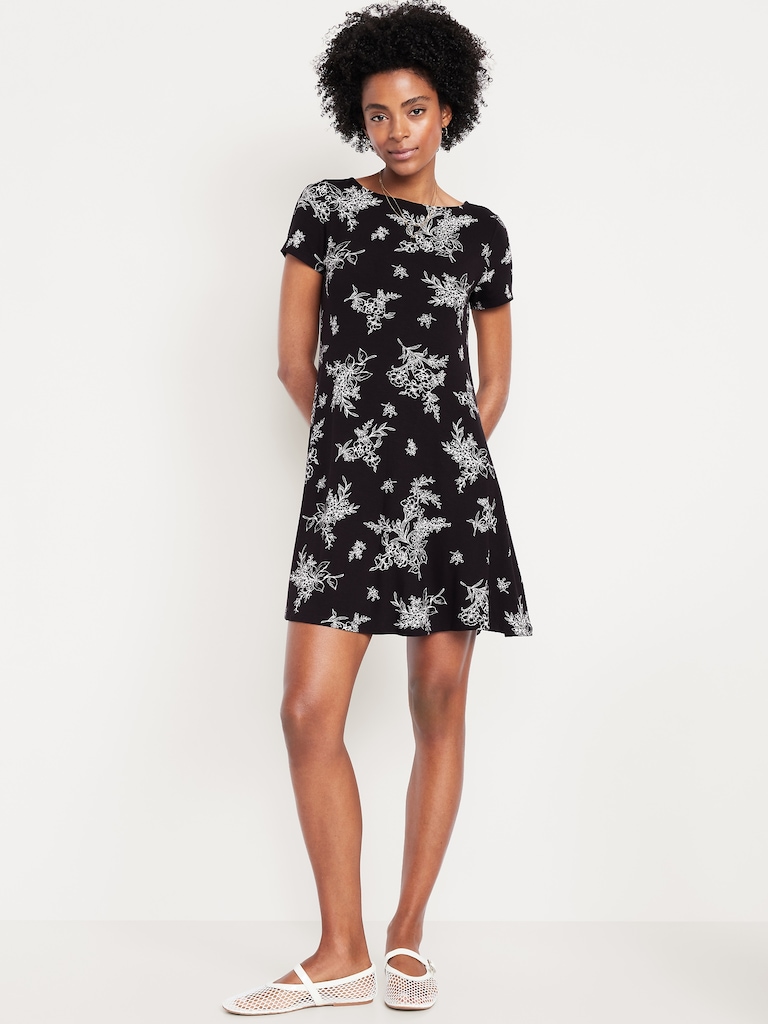 Short-Sleeve Mini Swing Dress