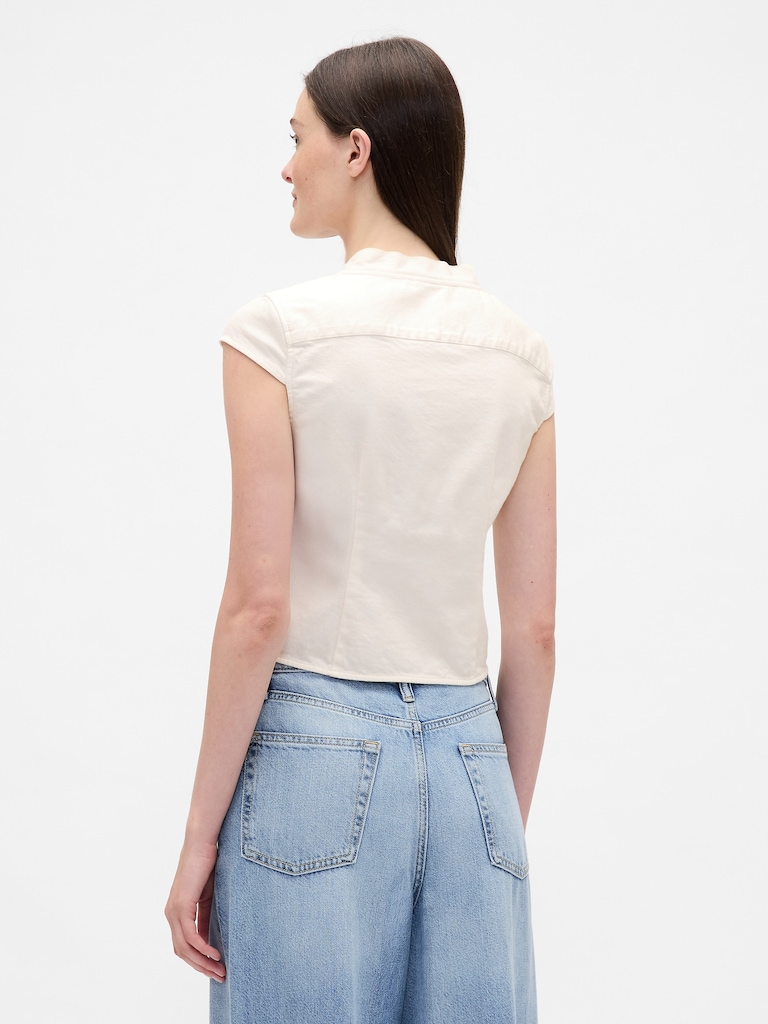 Denim Tie-Neck Top
