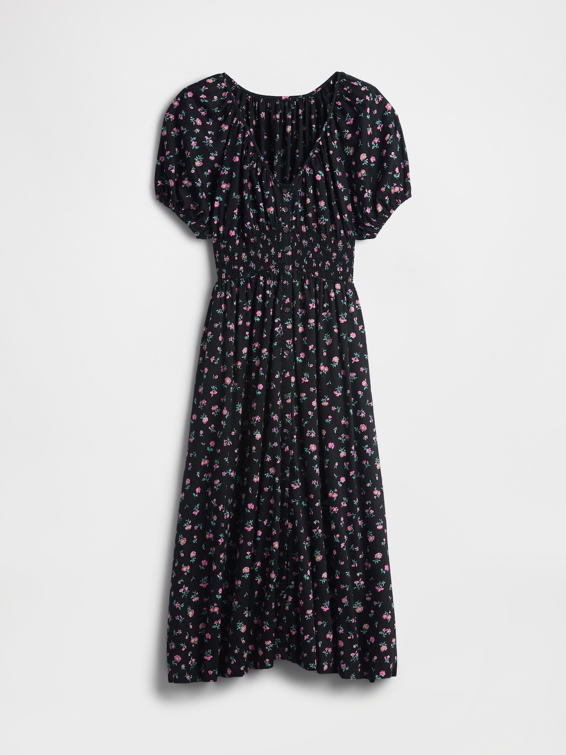 Puff-Sleeve Midi Dress