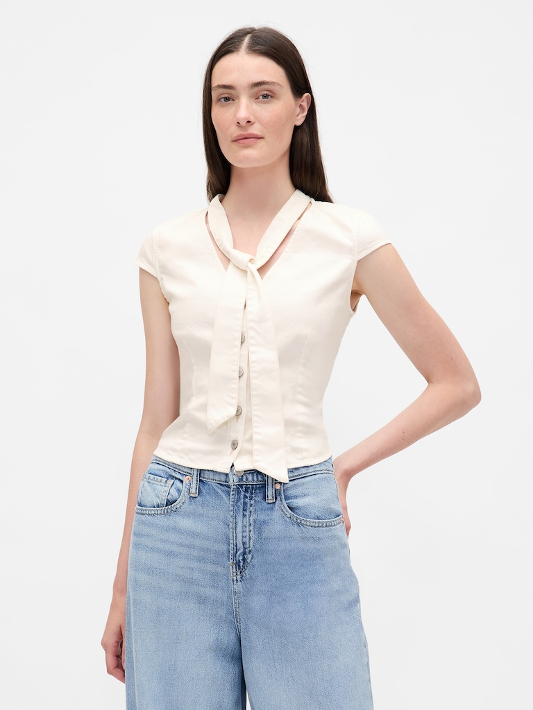 Denim Tie-Neck Top