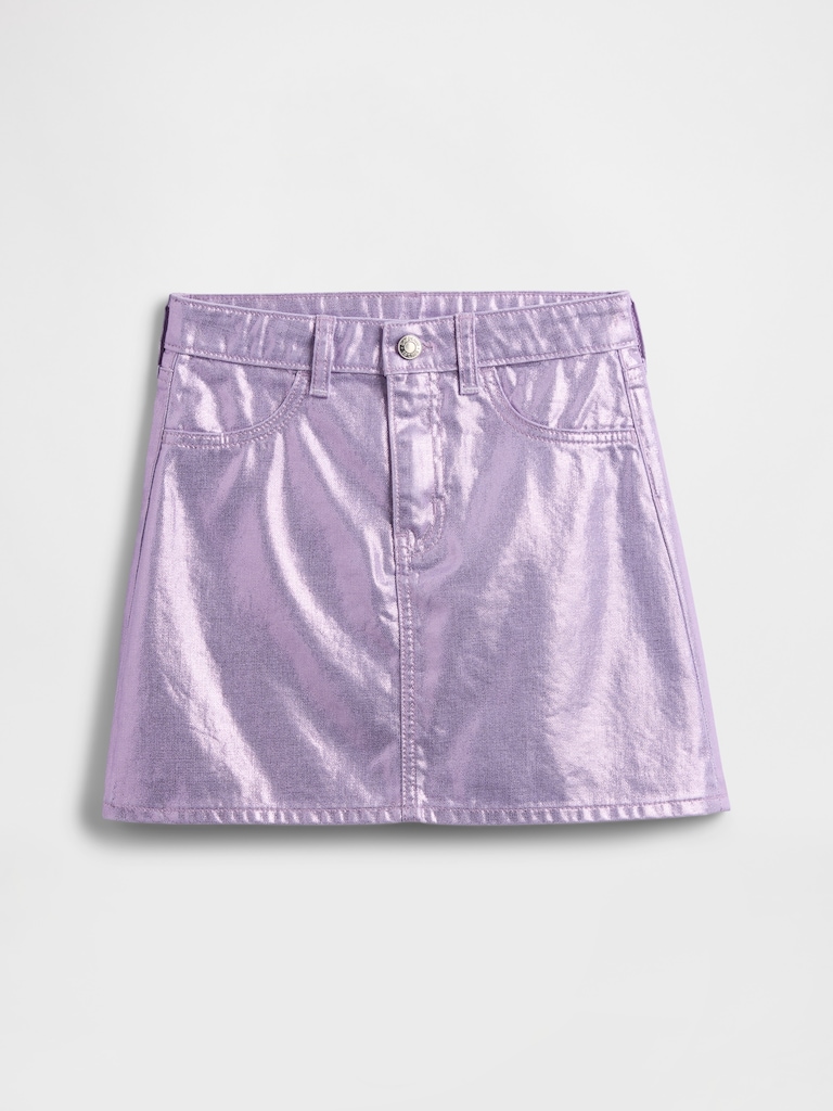 Kids Metallic Denim Mini Skirt