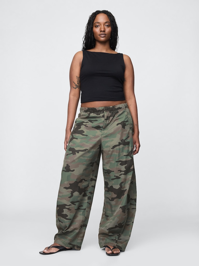 Mid Rise Barrel Parachute Pants