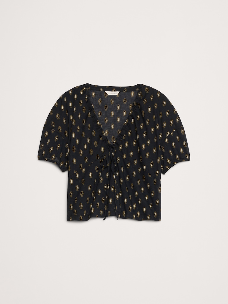 Cotton Tie-Front V-Neck Top