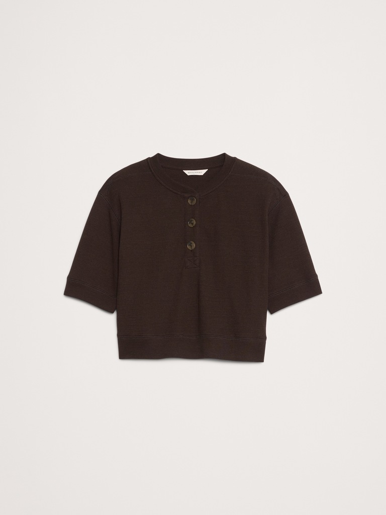 Waffle-Knit Cropped Henley