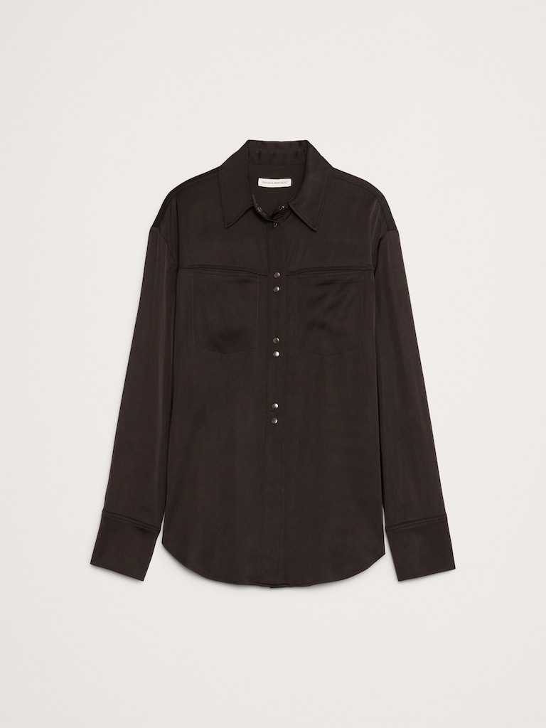 Stretch-Satin Cinch-Back Shirt