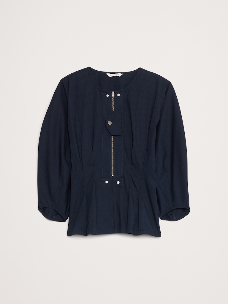 Stretch-Cotton Utility Peplum Top