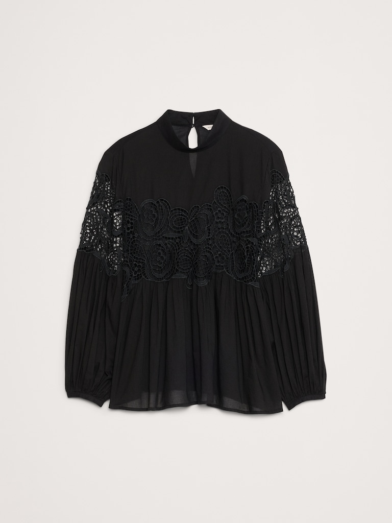 Cotton & Lace Mock-Neck Top