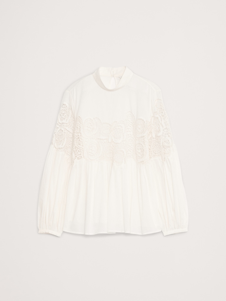 Cotton & Lace Mock-Neck Top