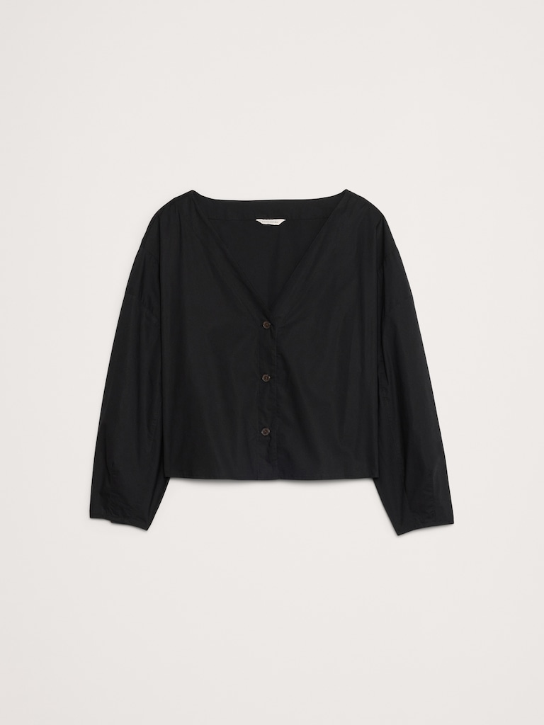 Cotton Poplin Volume-Sleeve Top