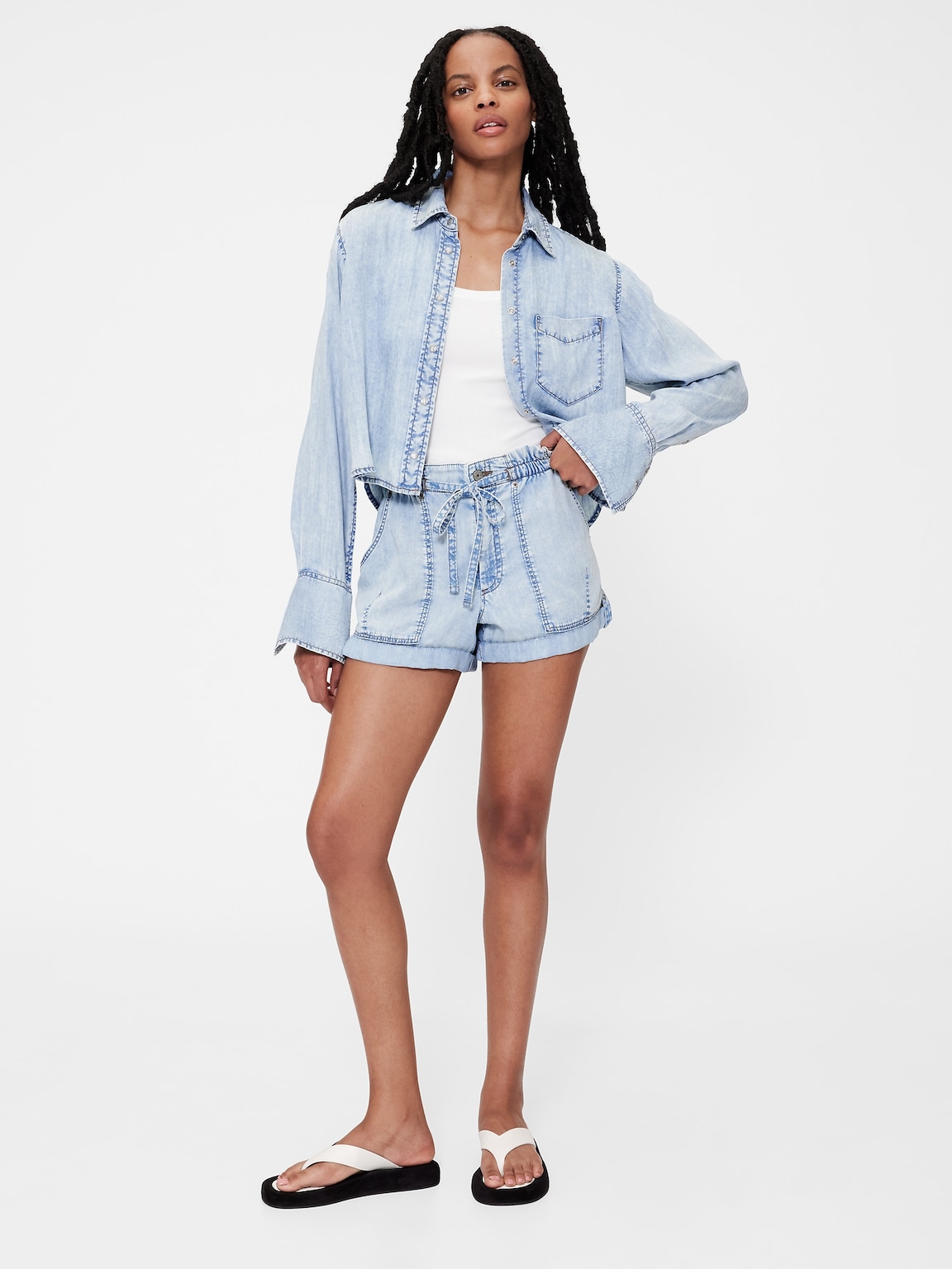GapStudio High Rise Draped Denim Easy Shorts
