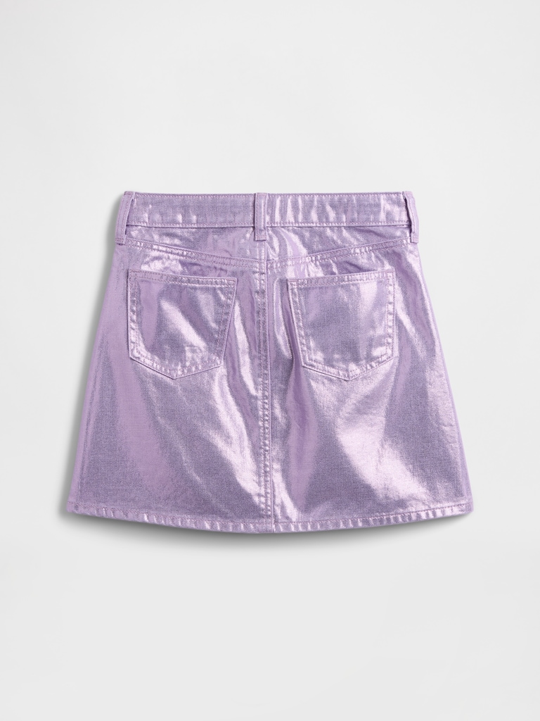 Kids Metallic Denim Mini Skirt