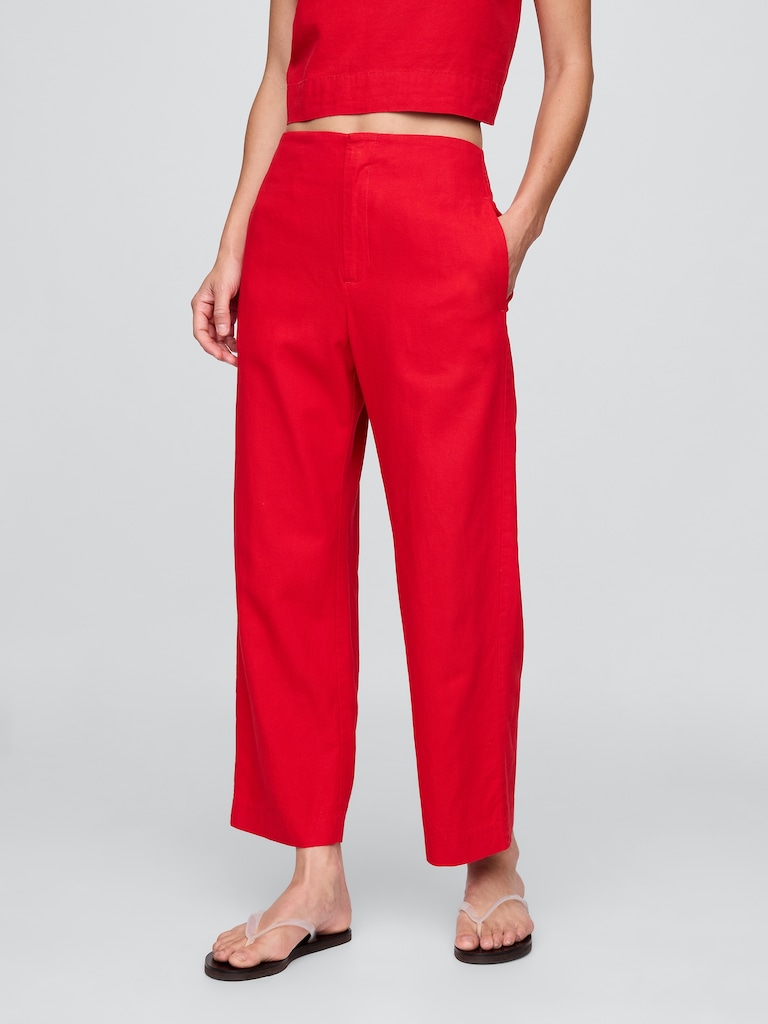 Linen-Blend Relaxed Straight Ankle Pants