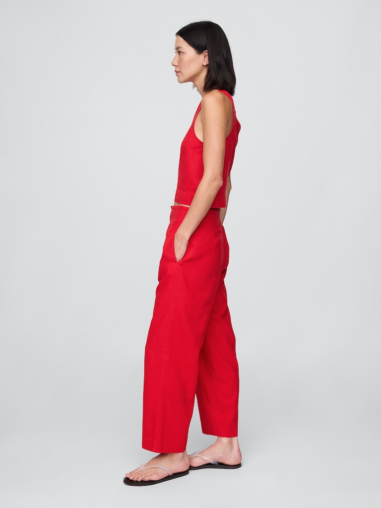Linen-Blend Relaxed Straight Ankle Pants