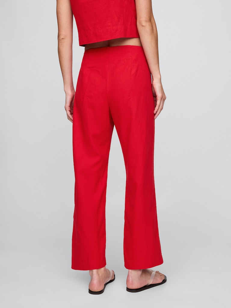 Linen-Blend Relaxed Straight Ankle Pants