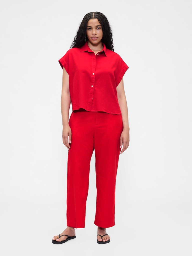 Linen-Blend Relaxed Straight Ankle Pants
