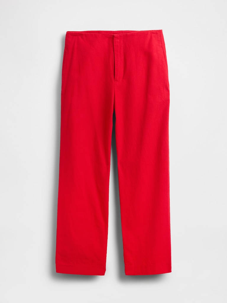Linen-Blend Relaxed Straight Ankle Pants