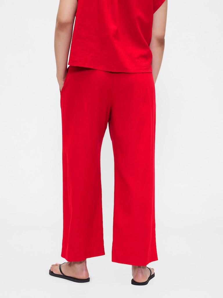 Linen-Blend Relaxed Straight Ankle Pants
