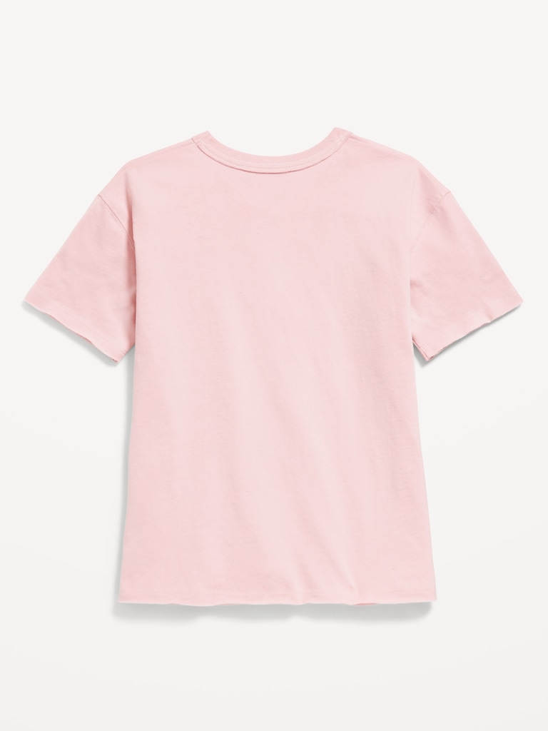 Oversized Short-Sleeve Graphic Raw-Edge T-Shirt for Girls